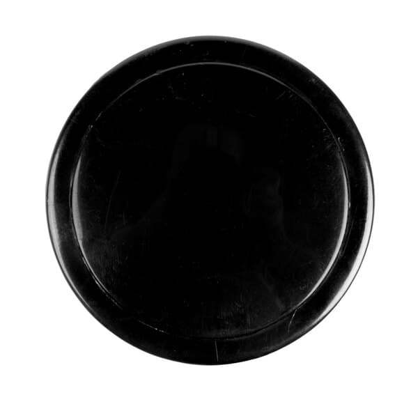 A black circle with a white background.