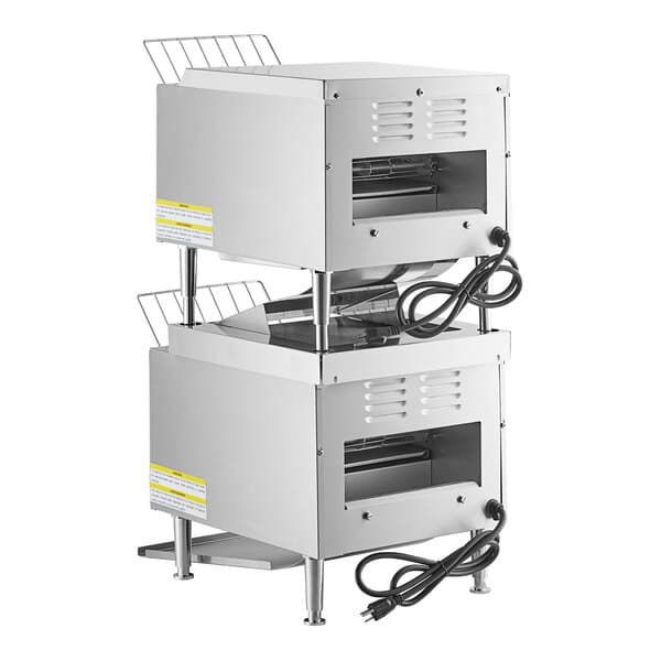 An Avantco commercial conveyor toaster with two stacked wire ovens.