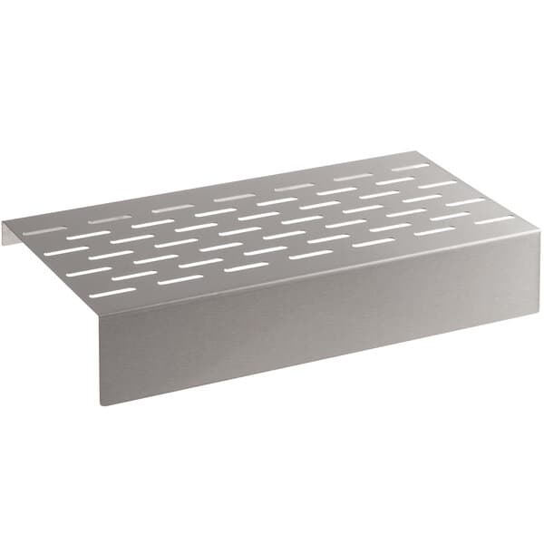 An Avantco stainless steel rectangular shelf with holes.