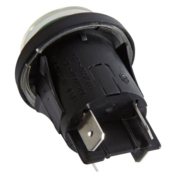 A black round cap with a round base.