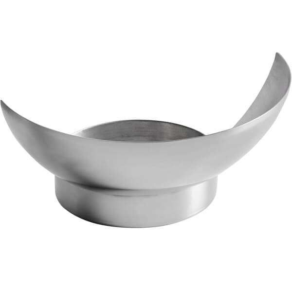 A silver bowl with a curved edge.