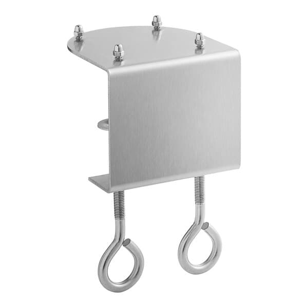 A stainless steel Avantco clamp with two metal rings on it.