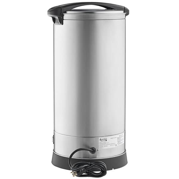 An Avantco stainless steel water boiler with a black cord.