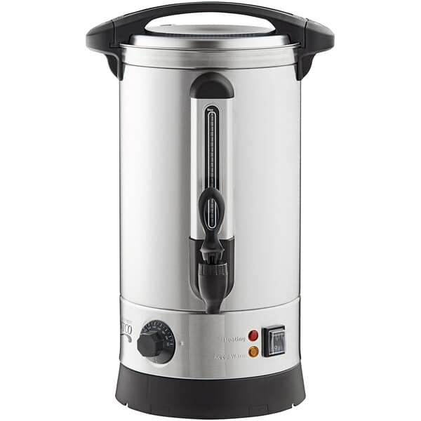 An Avantco stainless steel and black water boiler.
