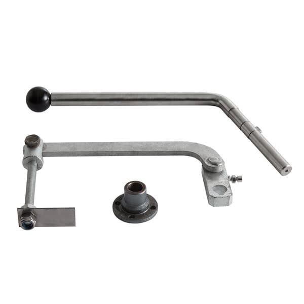 A metal bowl lift assembly handle for an Avantco mixer.