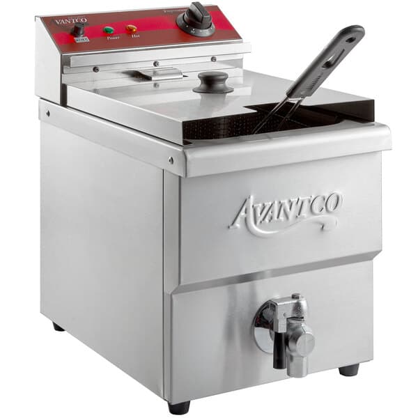 An Avantco electric countertop fryer with a handle.
