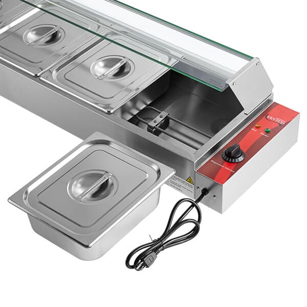 An Avantco stainless steel countertop food warmer with five half size wells.