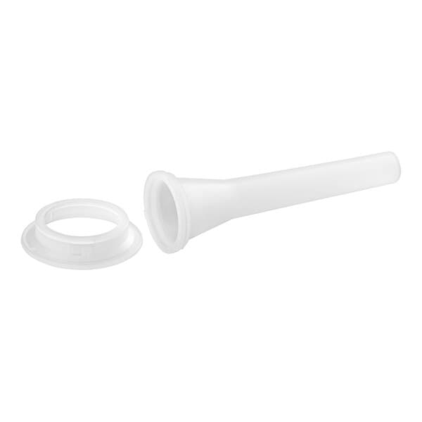 A white plastic tube with a flange and pointy tip.