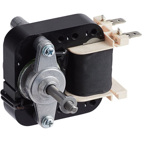 An Avantco fan motor with a black and white cover.