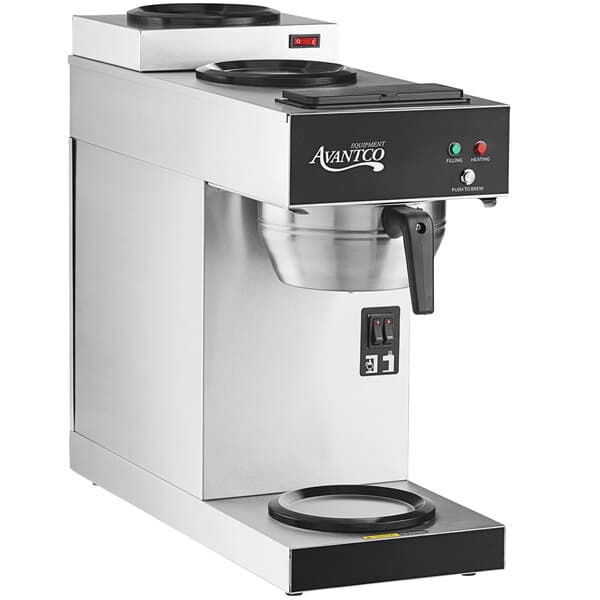 A silver and black Avantco automatic coffee machine.