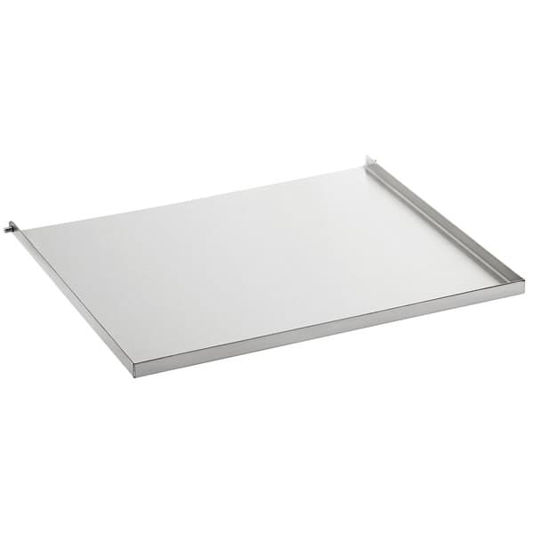 A white metal tray with a small shelf.