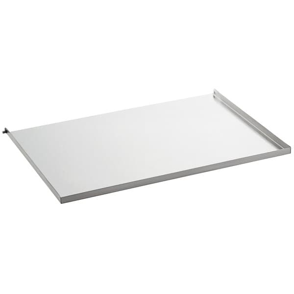 A white rectangular metal tray with a metal frame.