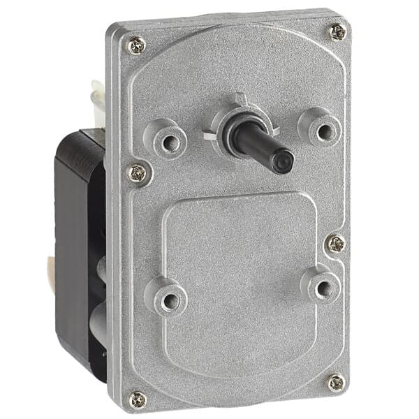 A metal driving motor with a black and silver metal knob.