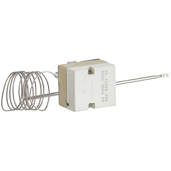 An Avantco 177CTHERM320 thermostat with a wire.