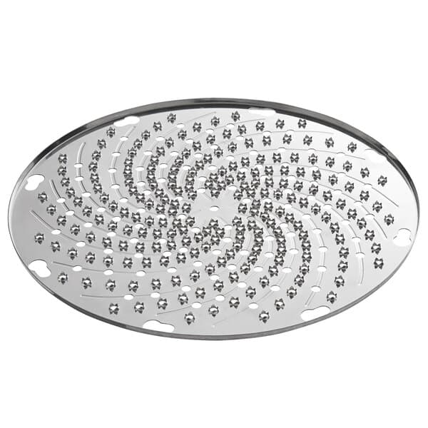 a circular metal grater with holes