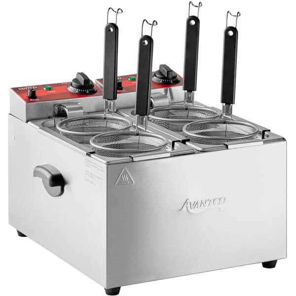 An Avantco electric countertop pasta cooker with two tanks.