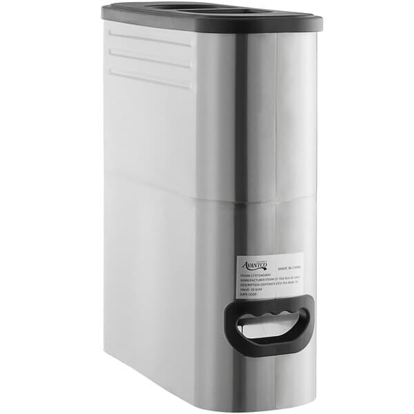 a silver and black metal container