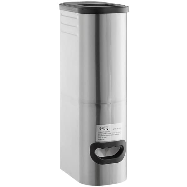 An Avantco stainless steel 3 gallon iced tea dispenser with a black lid.