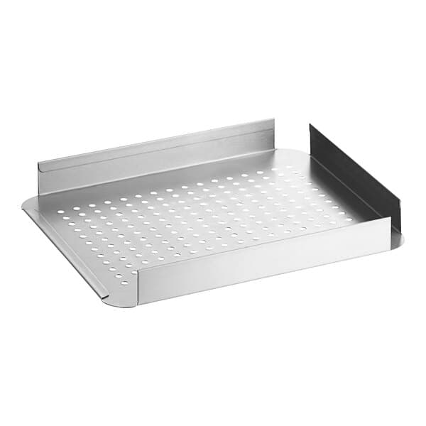 A stainless steel Avantco heater cover with holes on a counter.