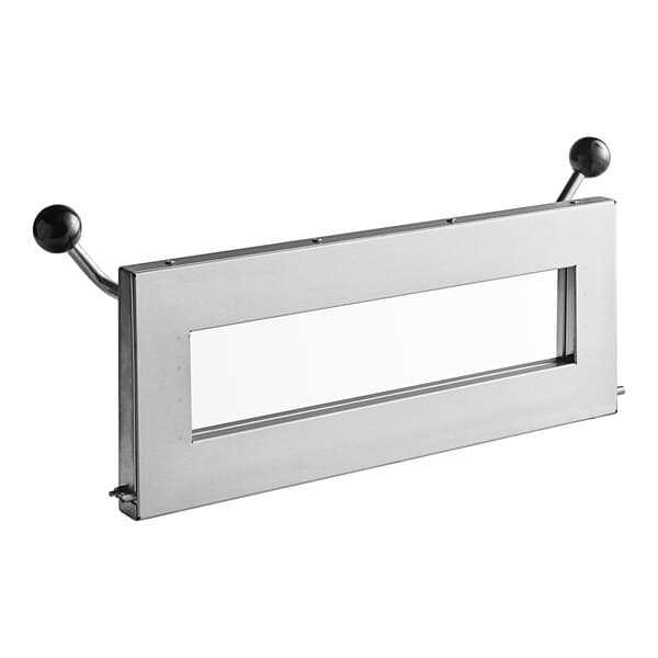An Avantco metal ball handle door assembly with a window and a latch.