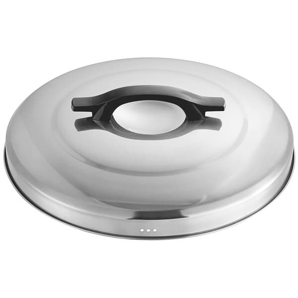 A silver lid with a black handle for an Avantco RCA90 rice cooker.