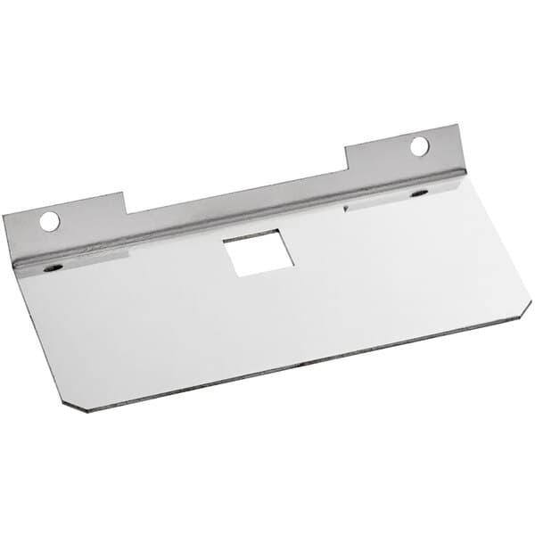 A white rectangular metal plate with two holes.