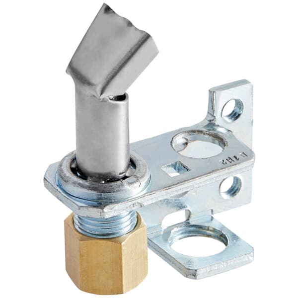 A metal Avantco burner pilot piece with a brass nut.