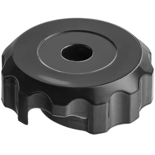 A black plastic knob with a hole in the center.
