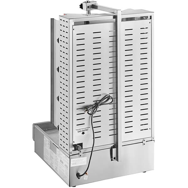 An Avantco gas gyro machine with a metal panel and a wire.