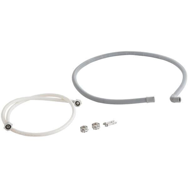 A white and grey hose and connector kit for an Avantco floor potato peeler.
