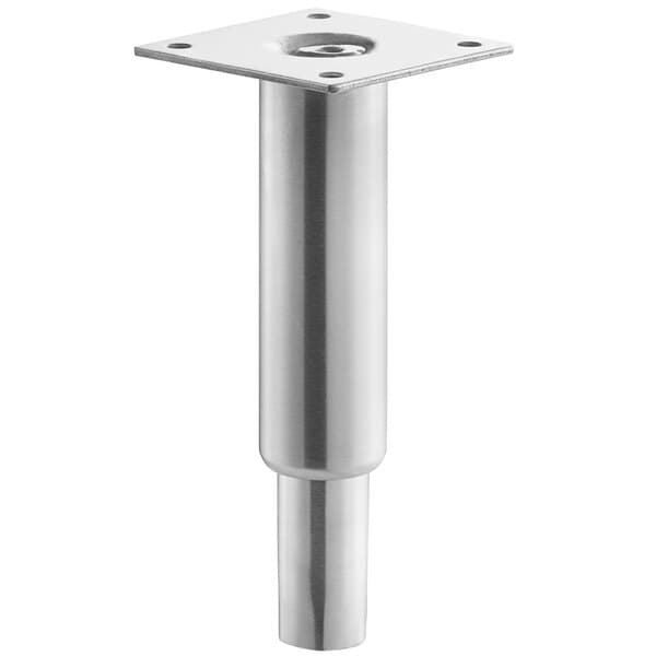 A silver metal Avantco adjustable leg with a metal pole and square plate.