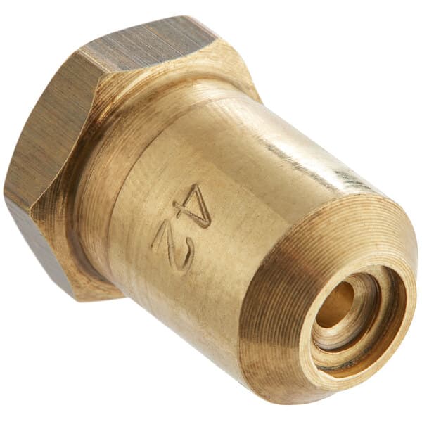 An Avantco brass #42 burner orifice with a brass nut.