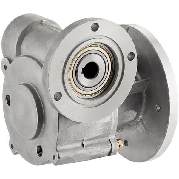 A metal gear box for an Avantco meat slicer with a round center.