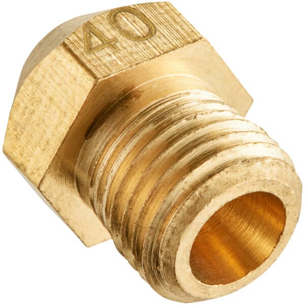 A brass #40 high elevation orifice with a gold nut.