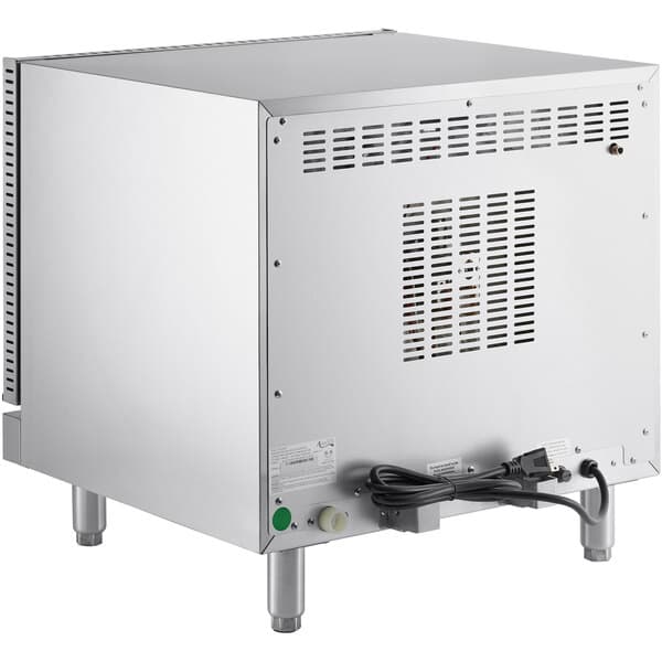 A silver square Avantco countertop convection oven with black cords.