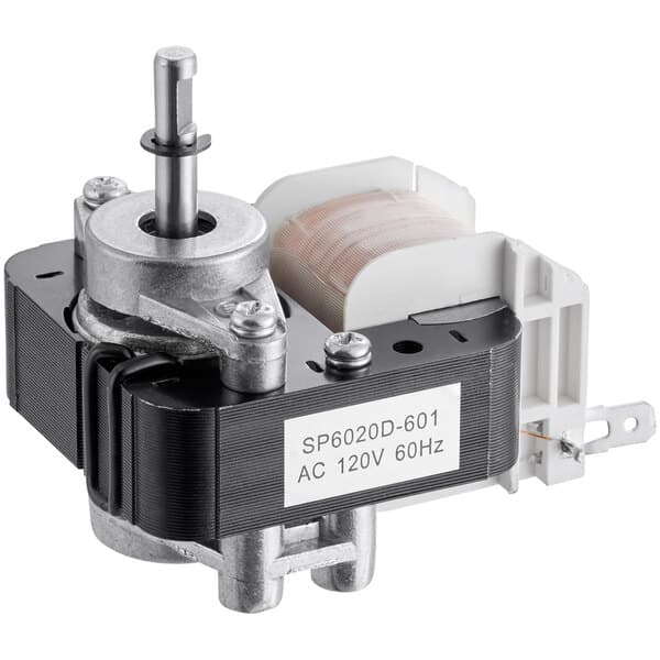 An Avantco fan motor with a black and white plastic cover.