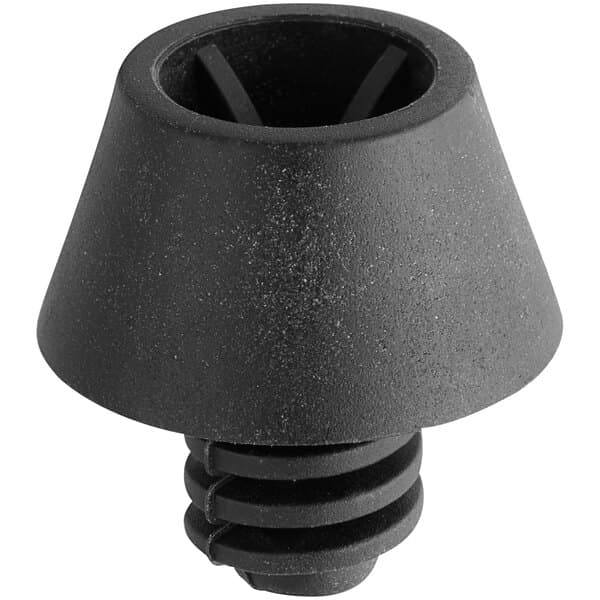 A black plastic knob with a black rubber cap.