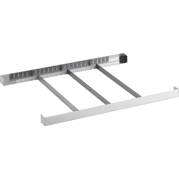 A metal divider shelf with three sections.