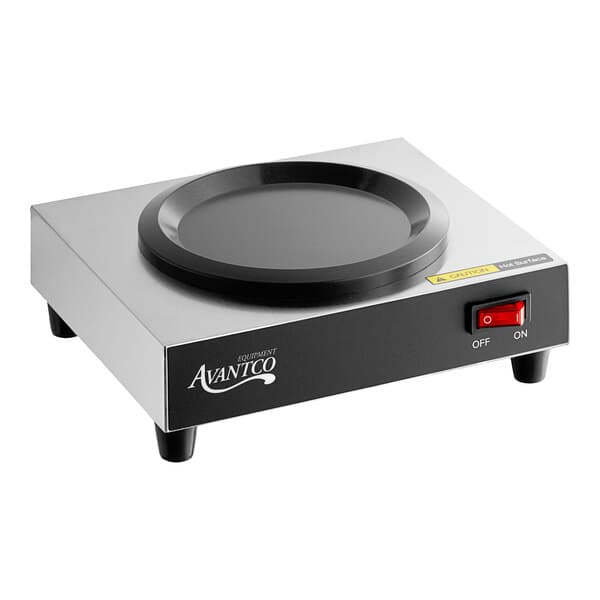 An Avantco single burner decanter warmer on a counter.