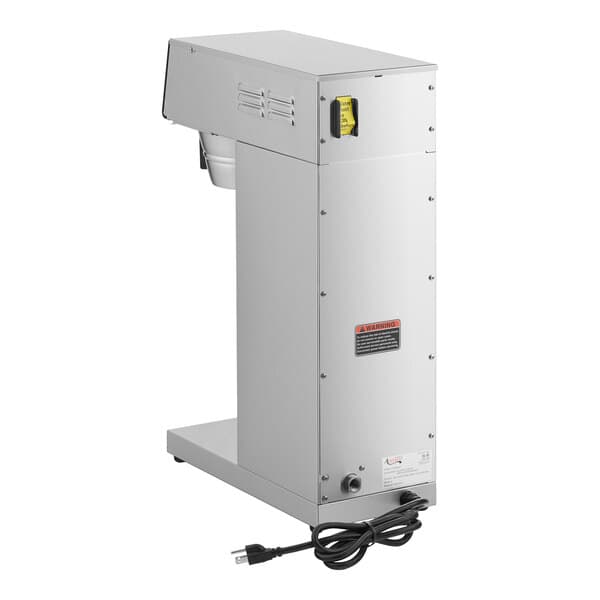 A white rectangular machine with a black label.