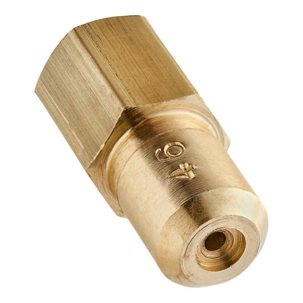 A gold metal cylinder with a threaded hole.