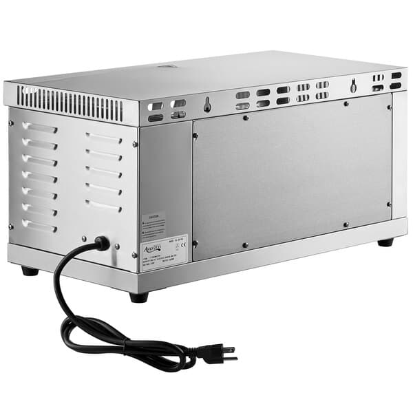 A silver Avantco electric countertop cheese melter with a black cord.