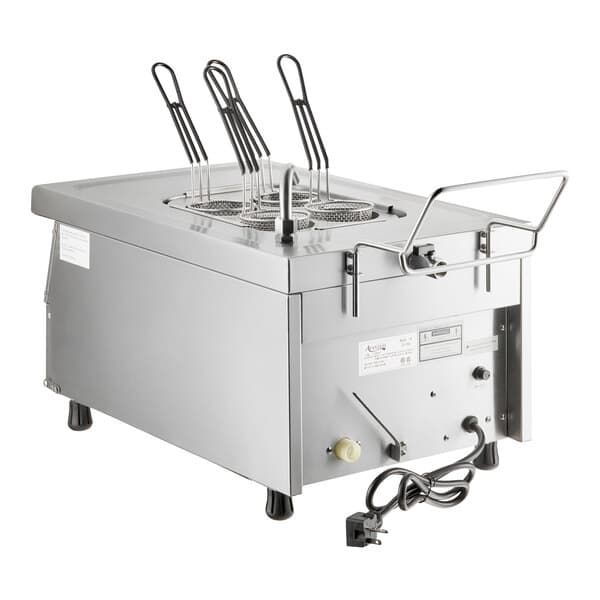 An Avantco electric countertop pasta cooker with three metal containers.