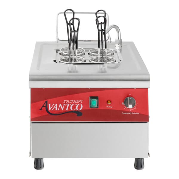 An Avantco electric countertop pasta cooker with two pots on it.