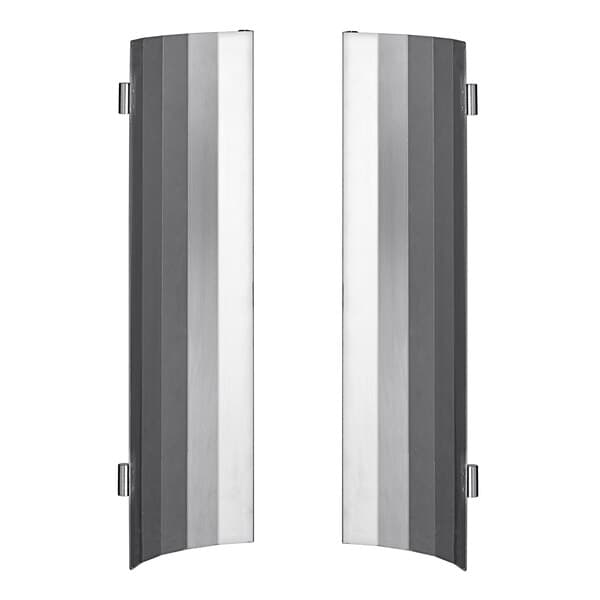 Two metal heat shield panels for an Avantco broiler with a silver finish.