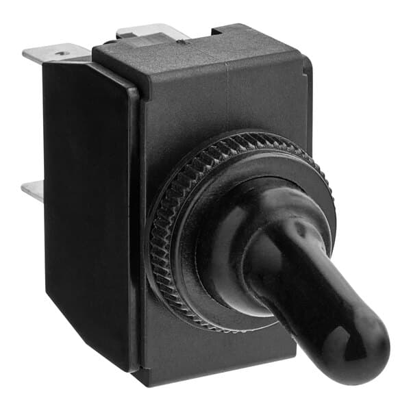 A black toggle switch with a black knob.
