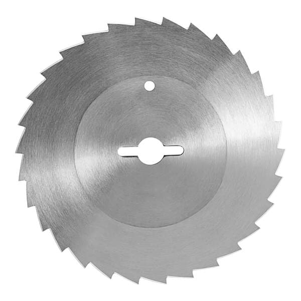 An Avantco serrated blade with a hole in the center.