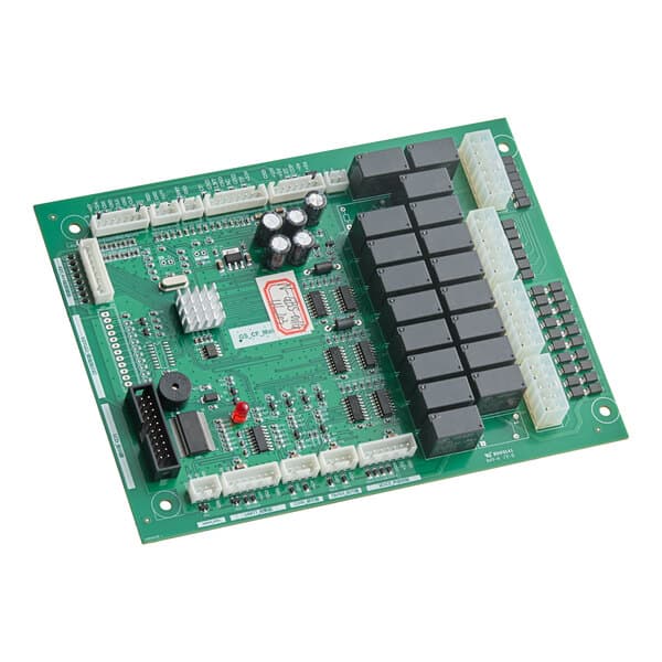 A motherboard for a cappuccino or hot chocolate machine with various electronic components and connectors.