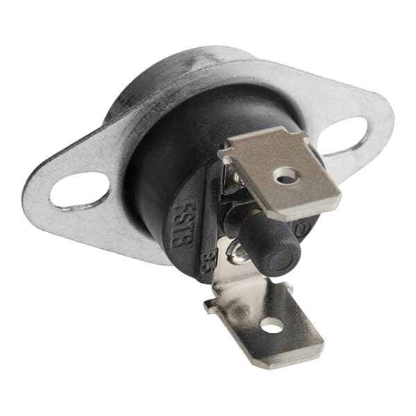 A metal and plastic temperature switch for a cappuccino or hot chocolate machine.