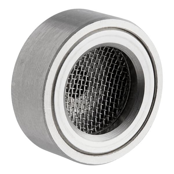A round metal Avantco tank filter with a metal mesh inside.